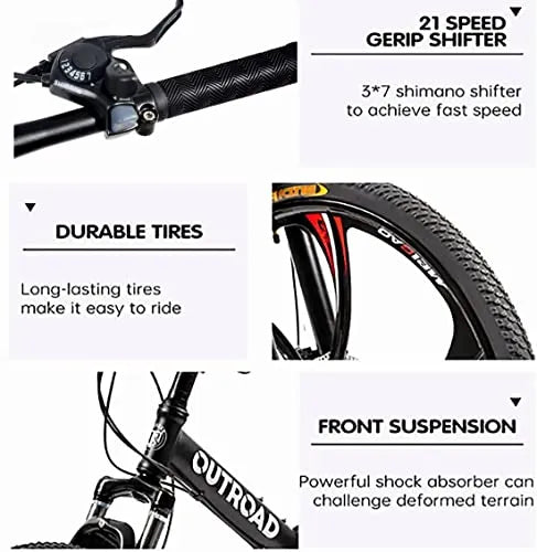26-Inch Folding Mountain Bike, 21-Speed Dual Suspension
