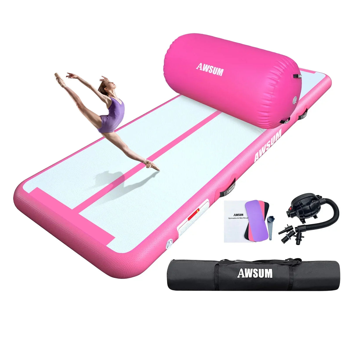 AWSUM Inflatable Air Gymnastics Training Mat, 10 ft, 13 ft, 16 ft, 4 inches Thick - With Electric Pump