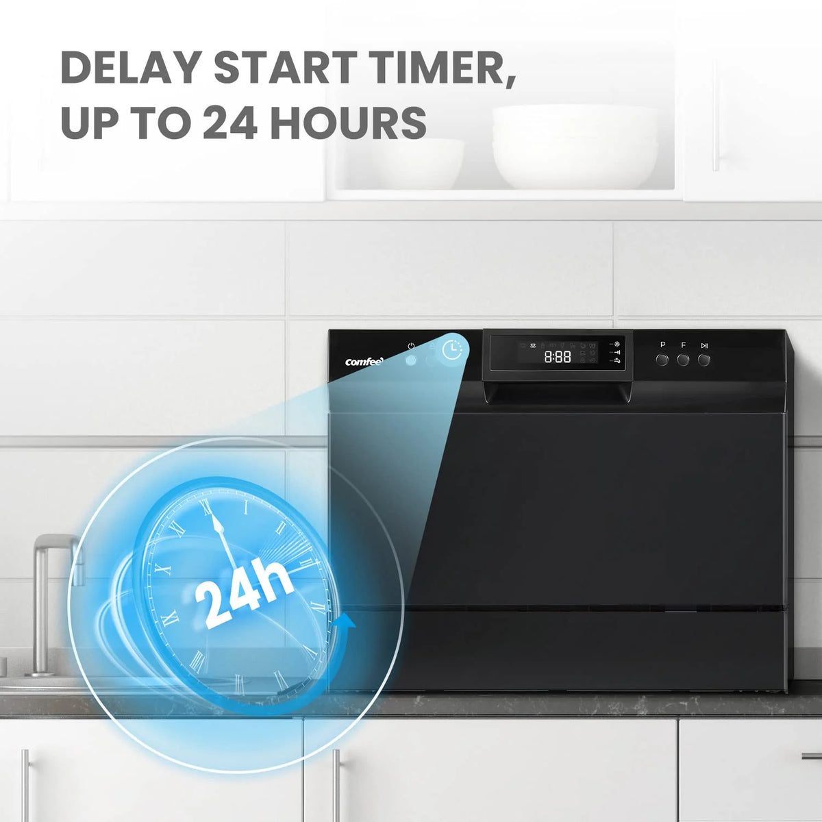 COMFEE' Portable Countertop Dishwasher, 6 Place Setting, Stainless Steel - CDC22P1BBB