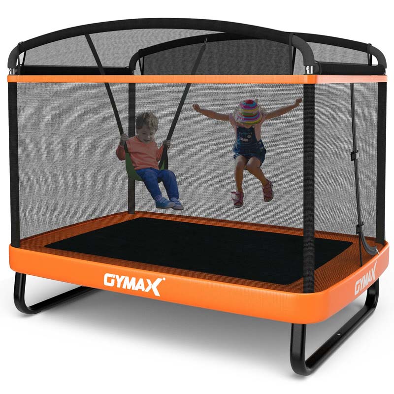6 FT Kids Rectangle Trampoline With Swing And Safety Fence - ASTM Approved, Ages 3-8