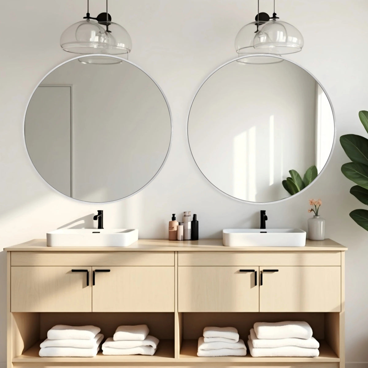 Round Bathroom Vanity Mirror, 24x24 / 36x36, Black, Brushed Gold or Silver