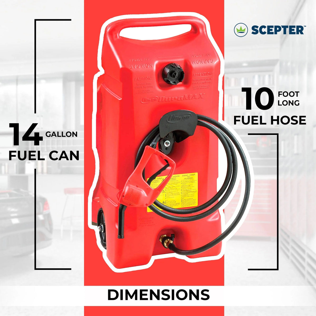 Scepter Flo N' Go DuraMax Portable Gas Fuel Tank With Pump, 14 Gallon, 2 Pack, Red