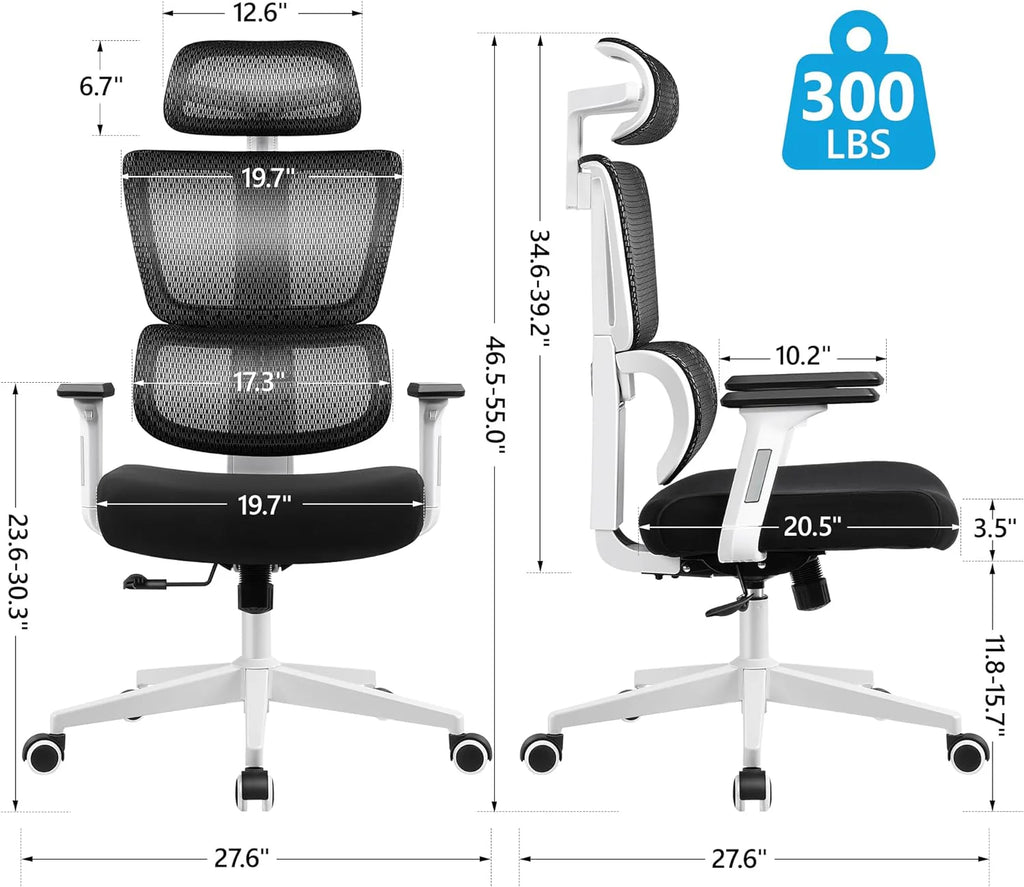 Primy Ergonomic Gaming Office Chair, 23 in D x 12 in W x 20 in H - PR988ZK