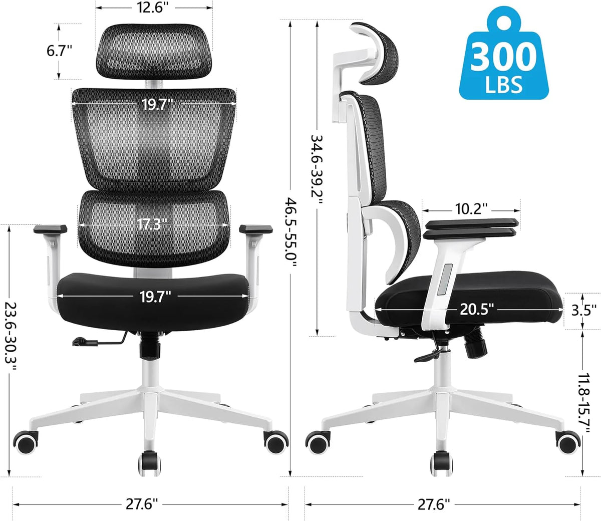 Primy Ergonomic Gaming Office Chair, 23 in D x 12 in W x 20 in H - PR988ZK