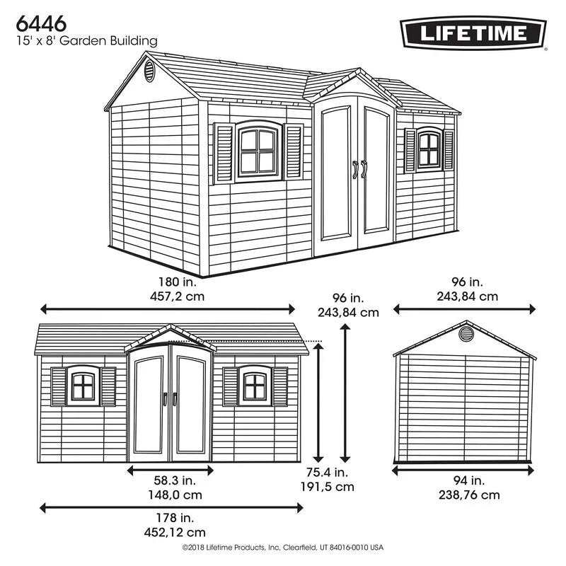 Double Door Storage Shed, 15 ft x 8 ft