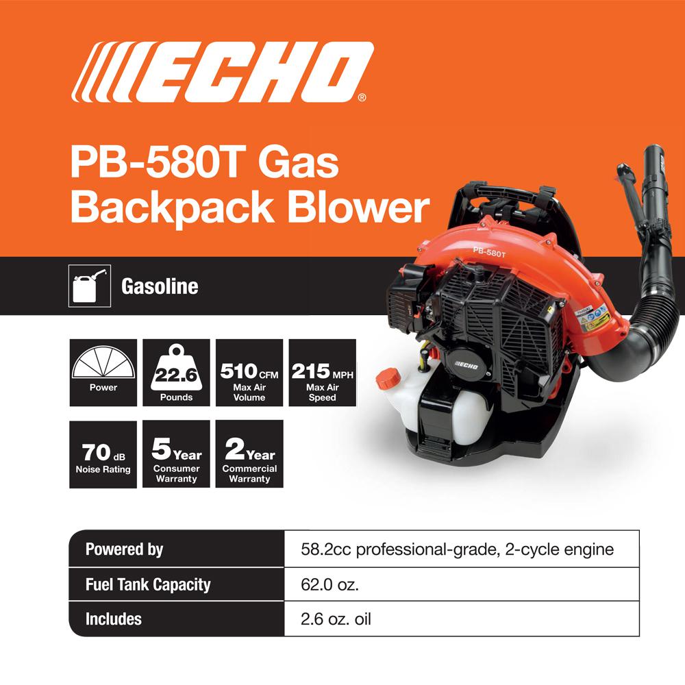 Gas Backpack Leaf Blower, 58.2cc 2-Stroke, 216 MPH, 517 CFM, Tube Throttle
