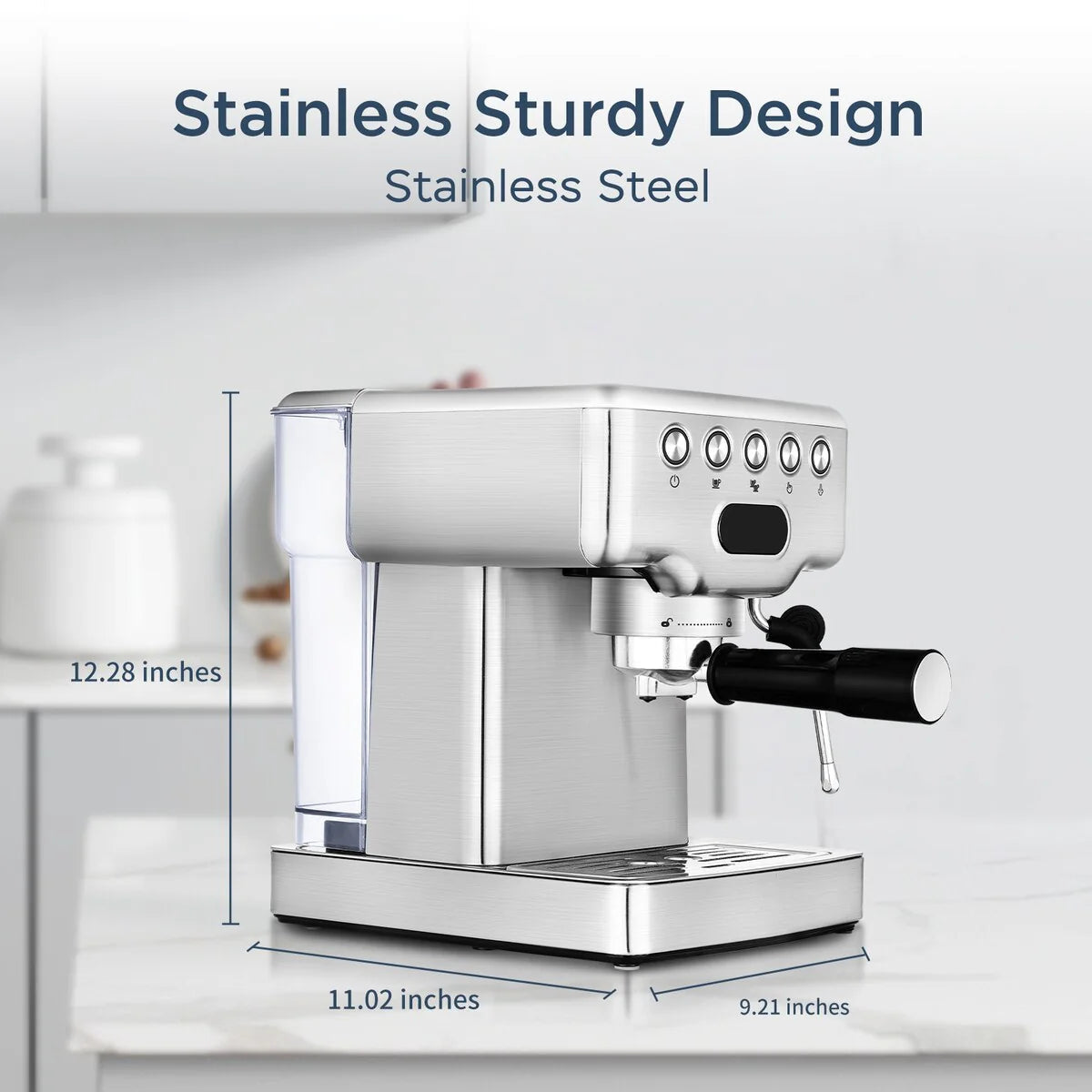 Stainless Steel Semi-Automatic Espresso Machine, 20-Cup, 0.5-Gallon Water Tank