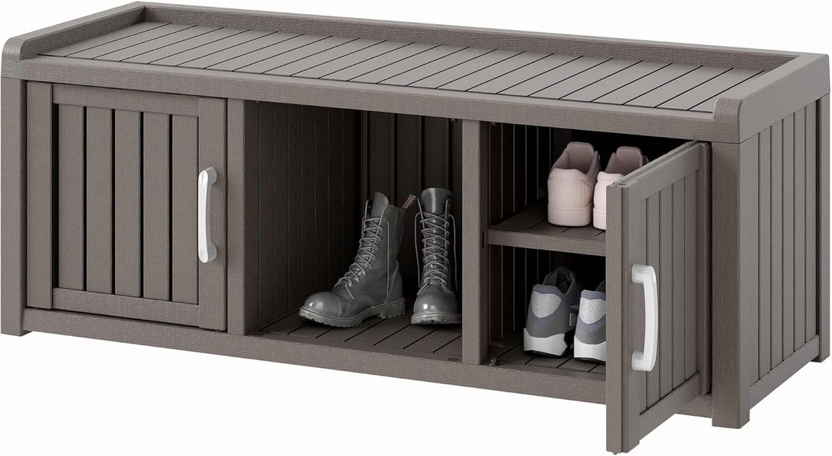 KAMABOKO Outdoor Shoe Storage Cabinet, Black, 2 Doors