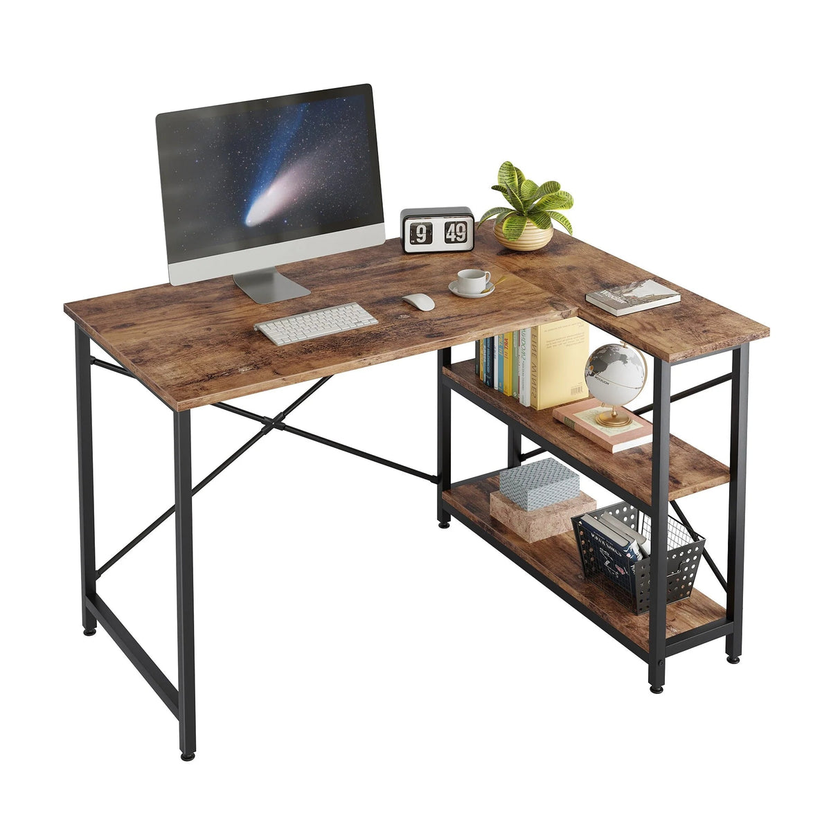 Small L-Shaped Computer Desk With Reversible Storage Shelves - 55-Inch / 47-Inch