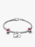 Engravable Double Heart Charm Bracelet Set
