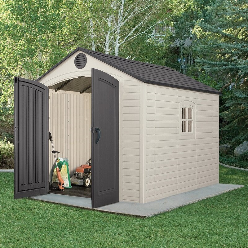 Plastic Traditional Storage Shed 8 Ft W x 10 Ft D, Desert Tan And Dark Brown