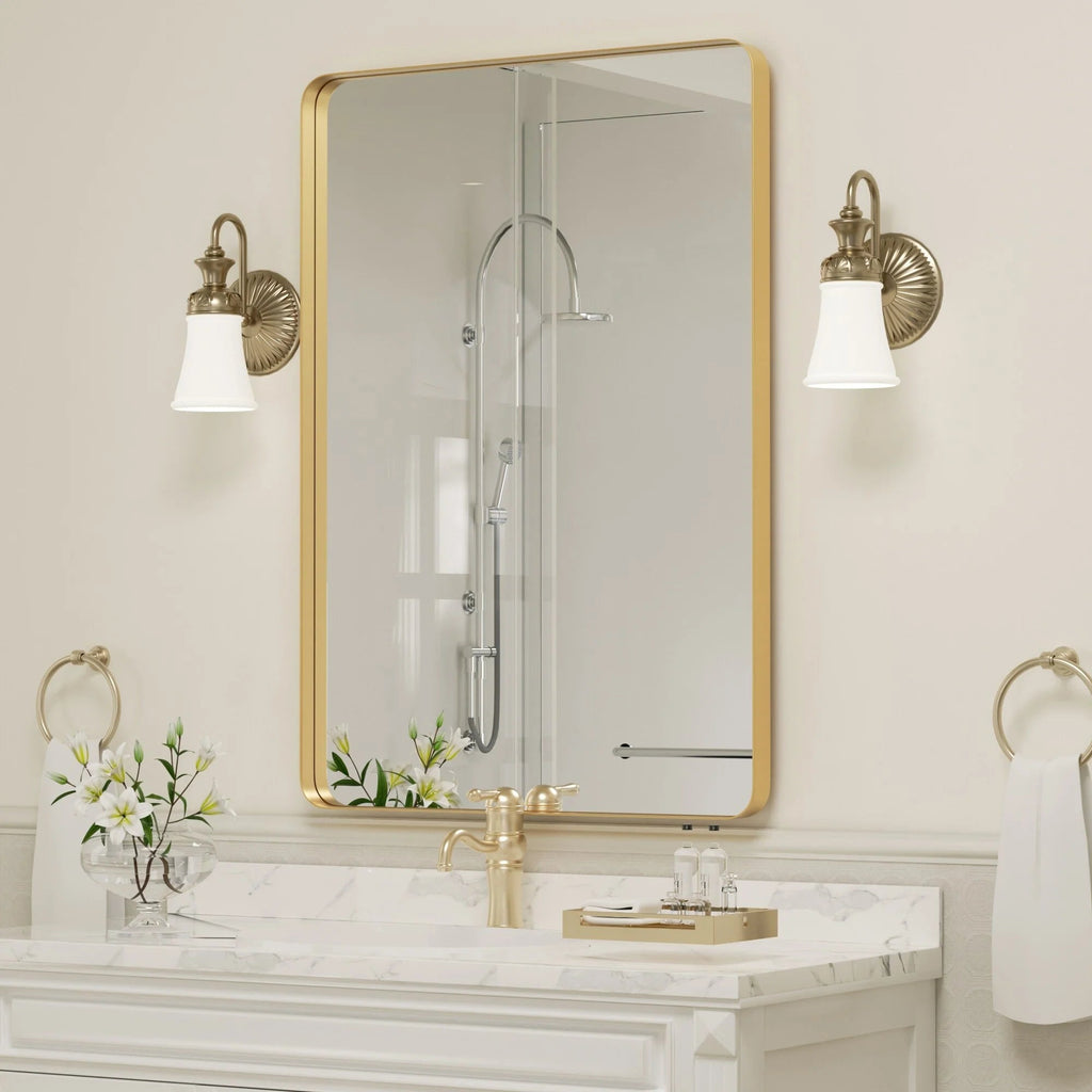Framed Wall Vanity Mirror With Rounded Corners, 1 Piece