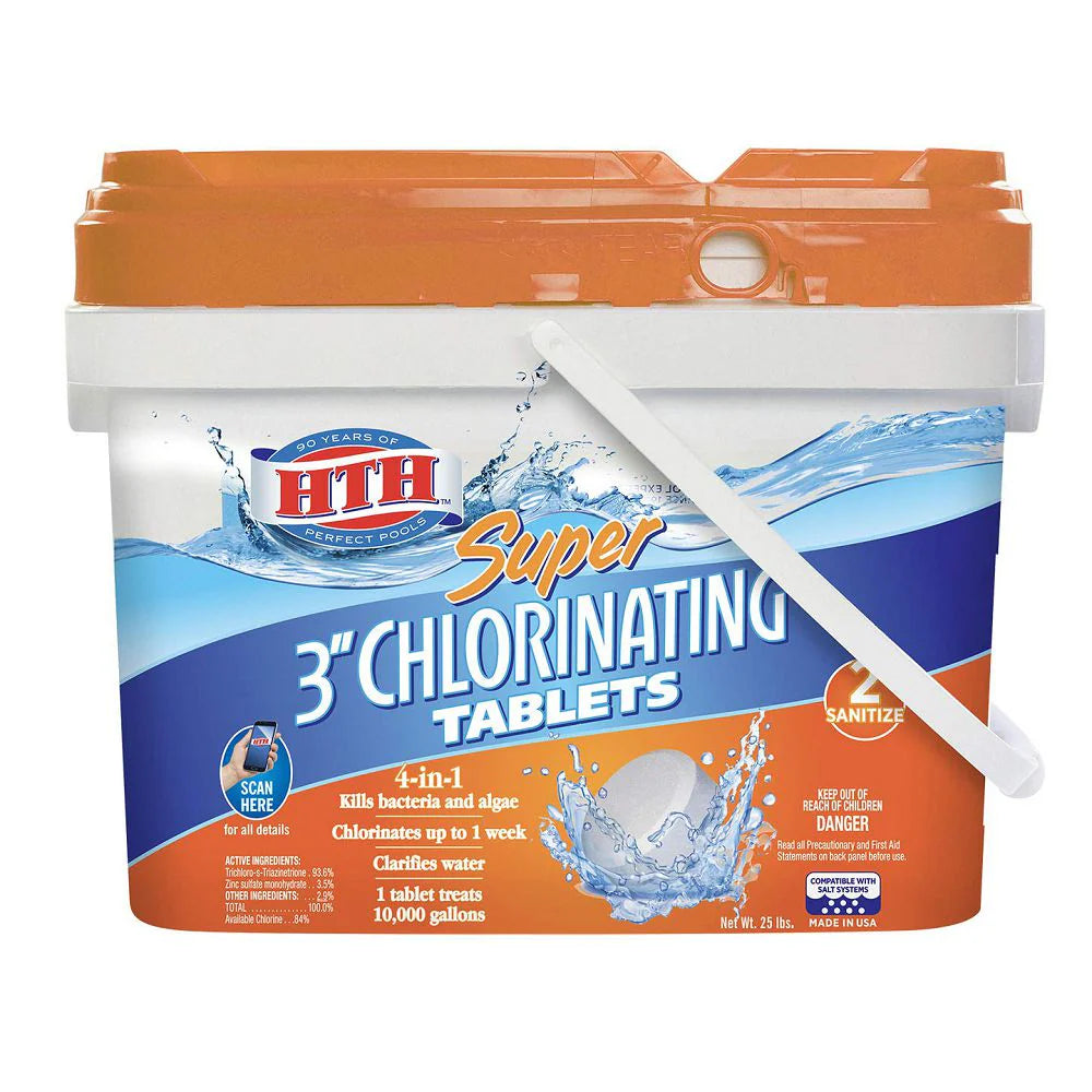 HTH Super 3 Inch Chlorinating Tablets 25 lb - 42034