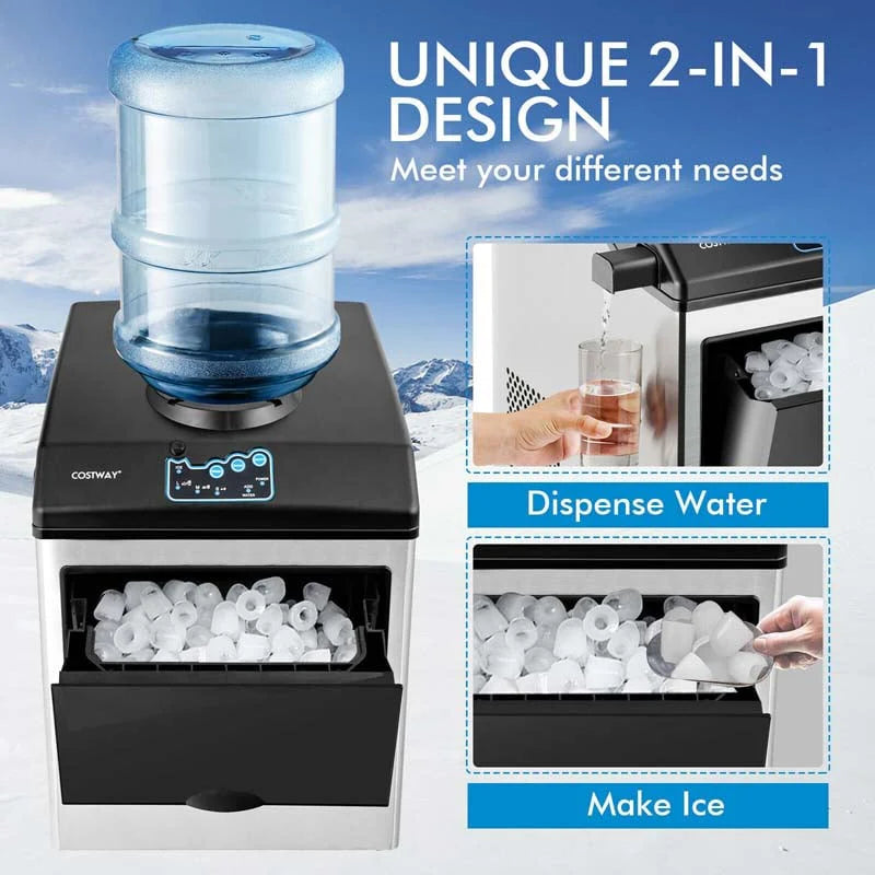 48 Lbs/24H 2-in-1 Stainless Steel Countertop Ice Maker With Chilled Water Dispenser And 5 Lbs Ice Storage Basket