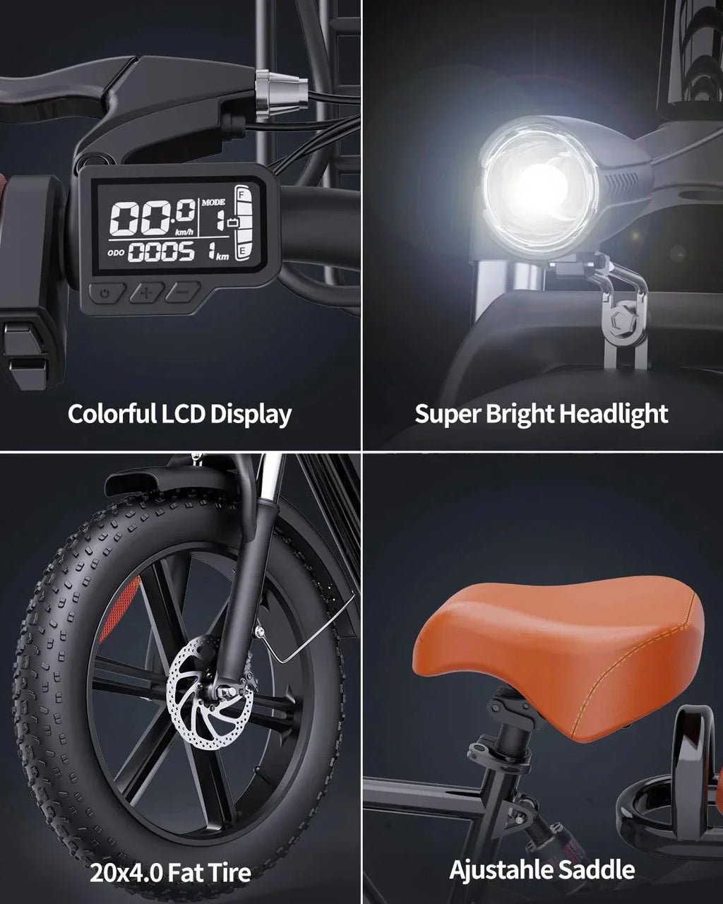 Bopzin Adult Electric Bicycle 1000W, 48V 15Ah Battery, 20 in x 4.0 in - FM001