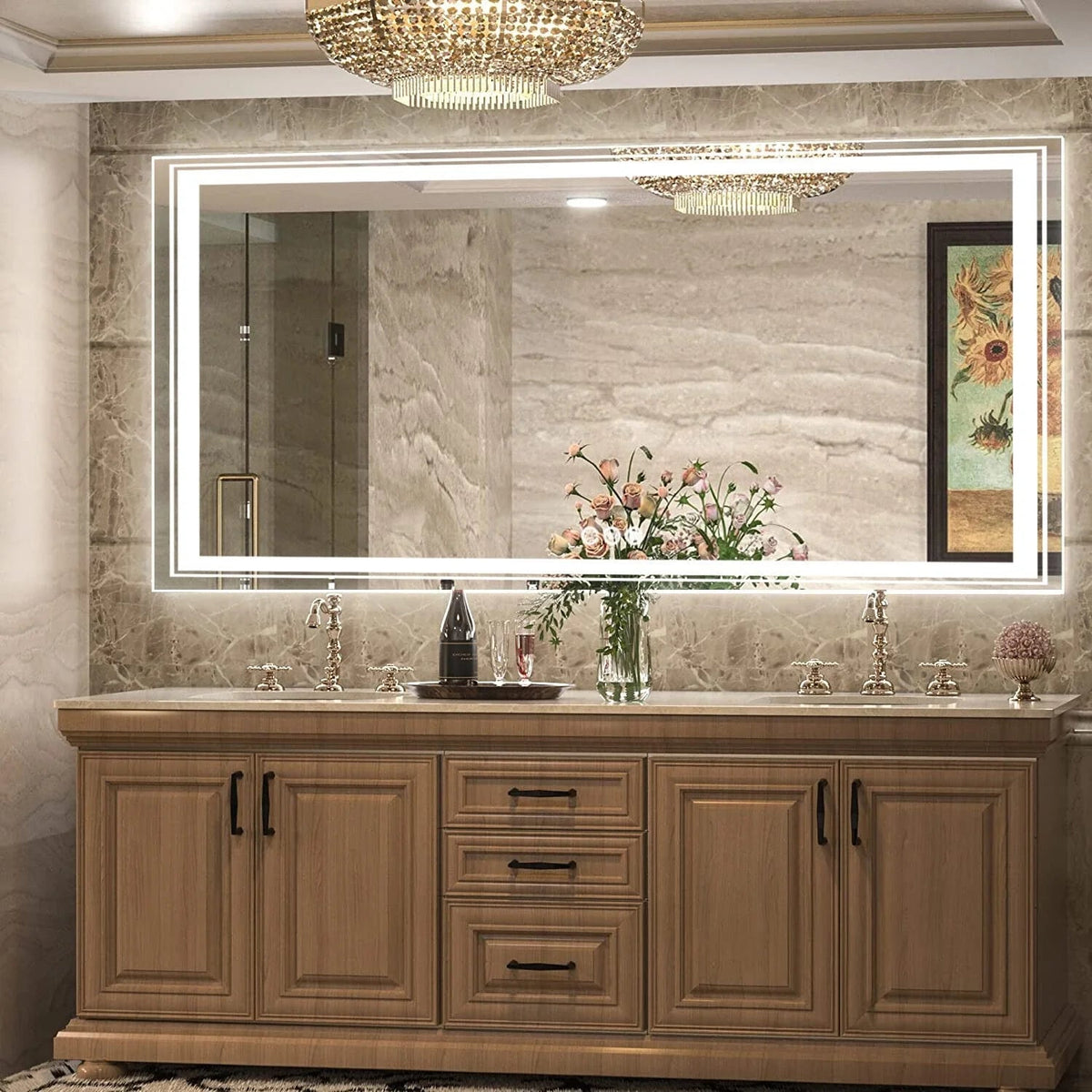 LED Lighted Bathroom Vanity Mirror, Silver, 3 Colors