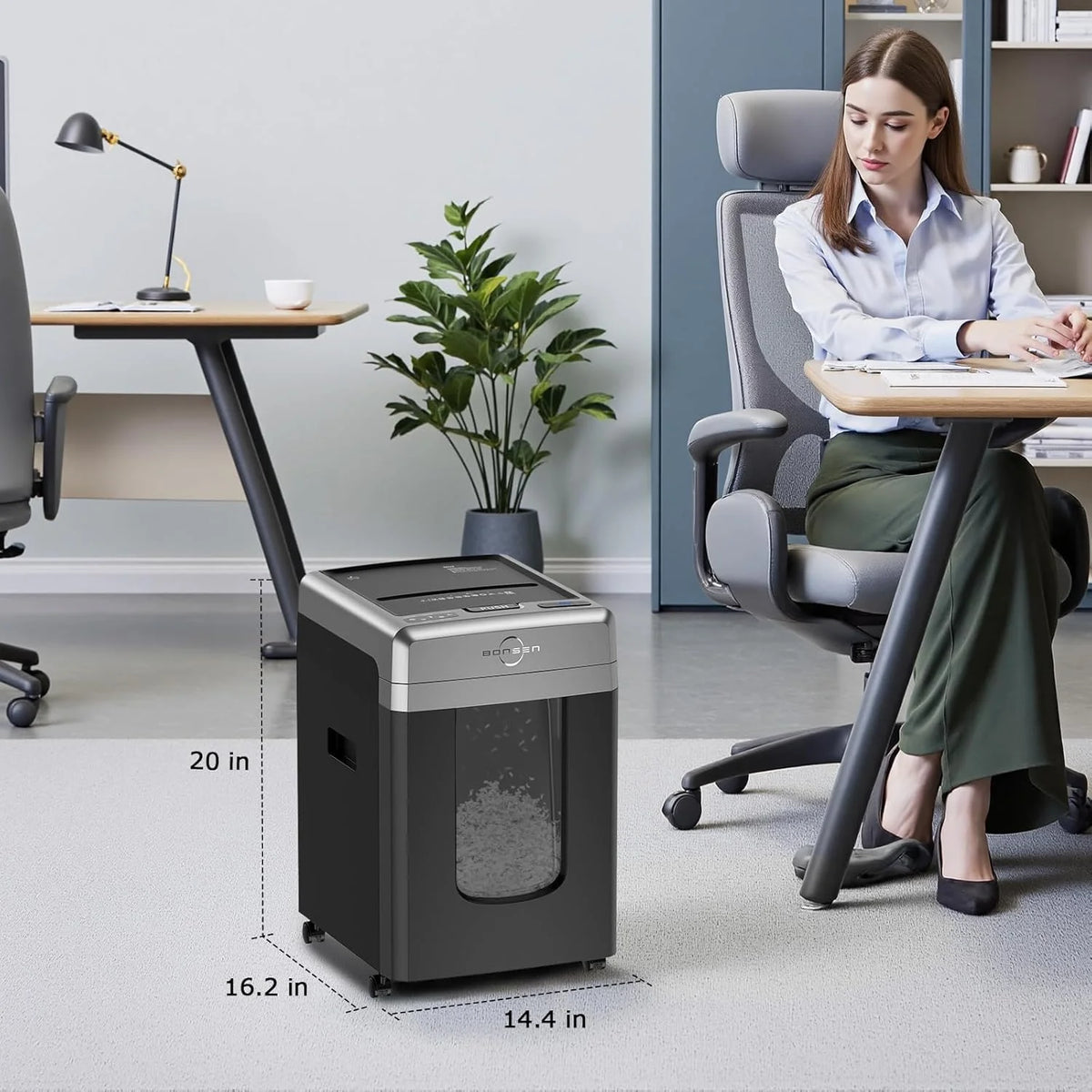 BONSEN Auto Feed Micro-Cut Paper Shredder, 300-Sheet, 60 Min, P-4, 8.1 Gal - Black