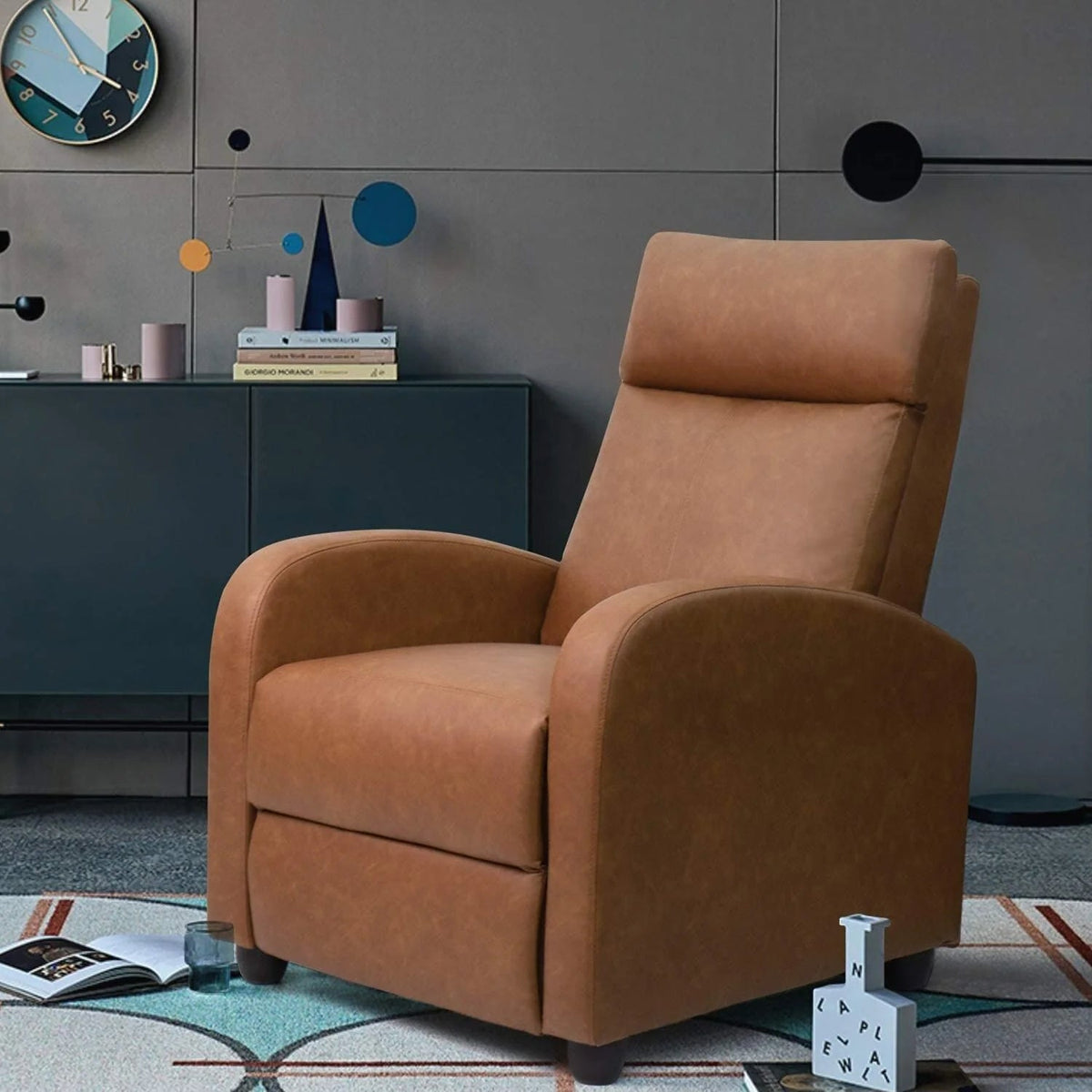 PU Leather Recliner Chair, 27.6 x 35.8 x 38.6 in, 3 Reclining Positions