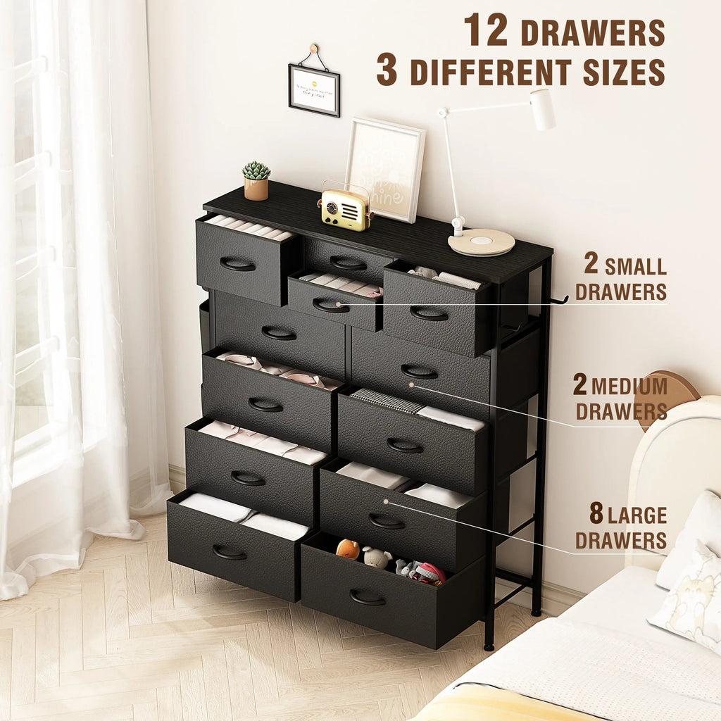 12-Drawer Fabric Dresser With Wood Top And Metal Frame
