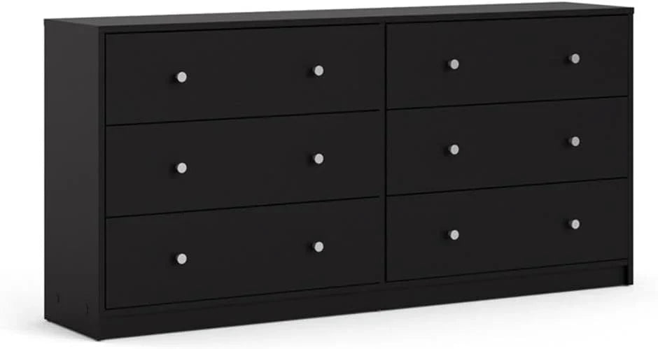 3-Piece Scandinavian Engineered Wood Bedroom Furniture Set With Black 6-Drawer Dresser, 3-Drawer Chest And Nightstand