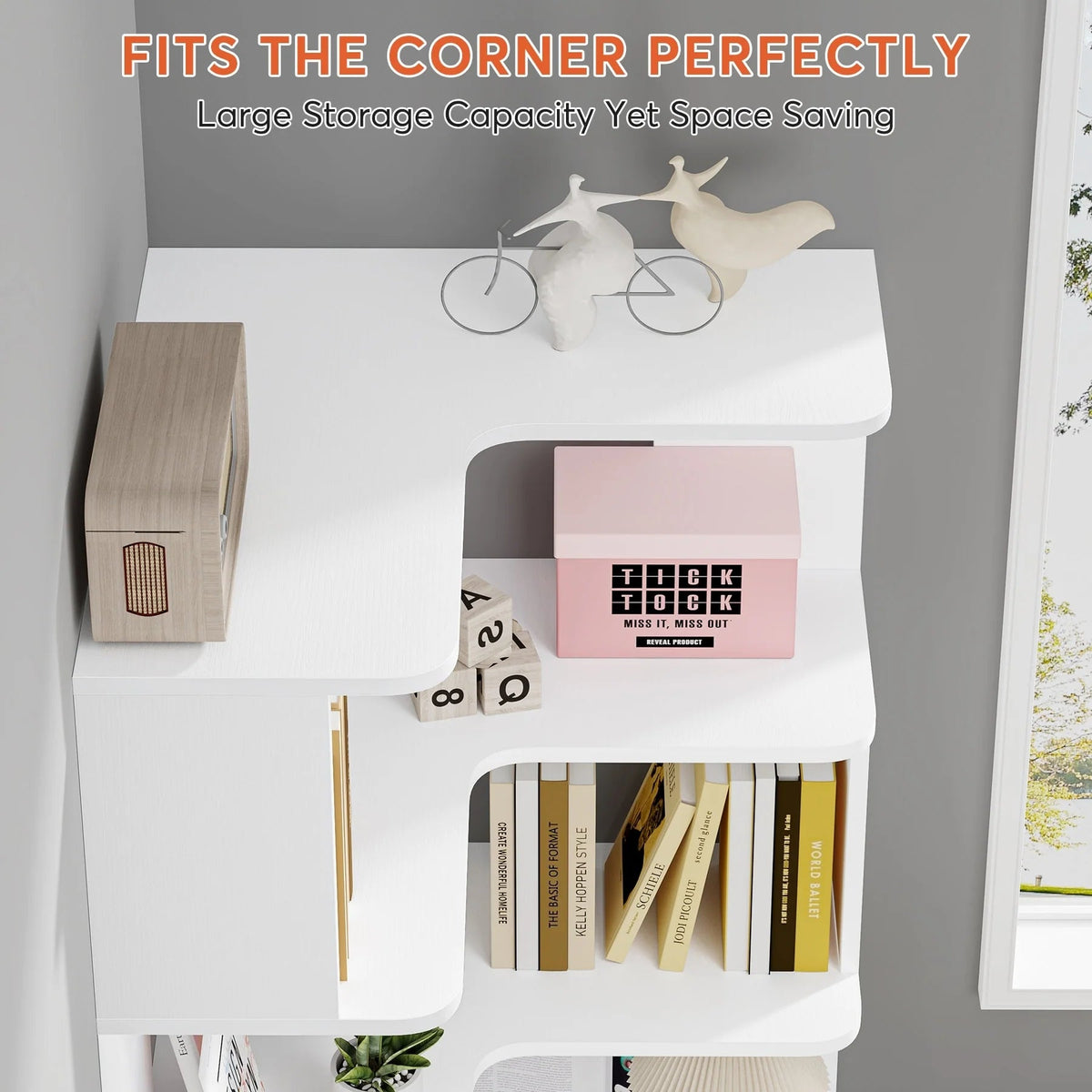 6-Tier Corner Bookshelf, 64.9 Inch Tall, Freestanding Wood Industrial Bookcase