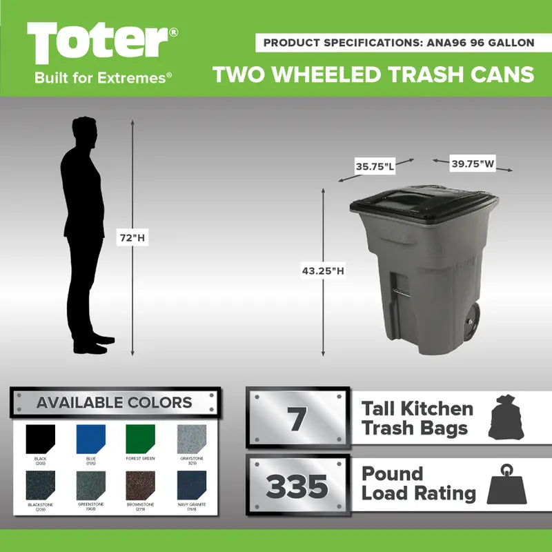 Toter 96-Gallon Wheeled Trash Can With Secure Lid