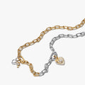 Two-tone Heart & Key Necklace Set