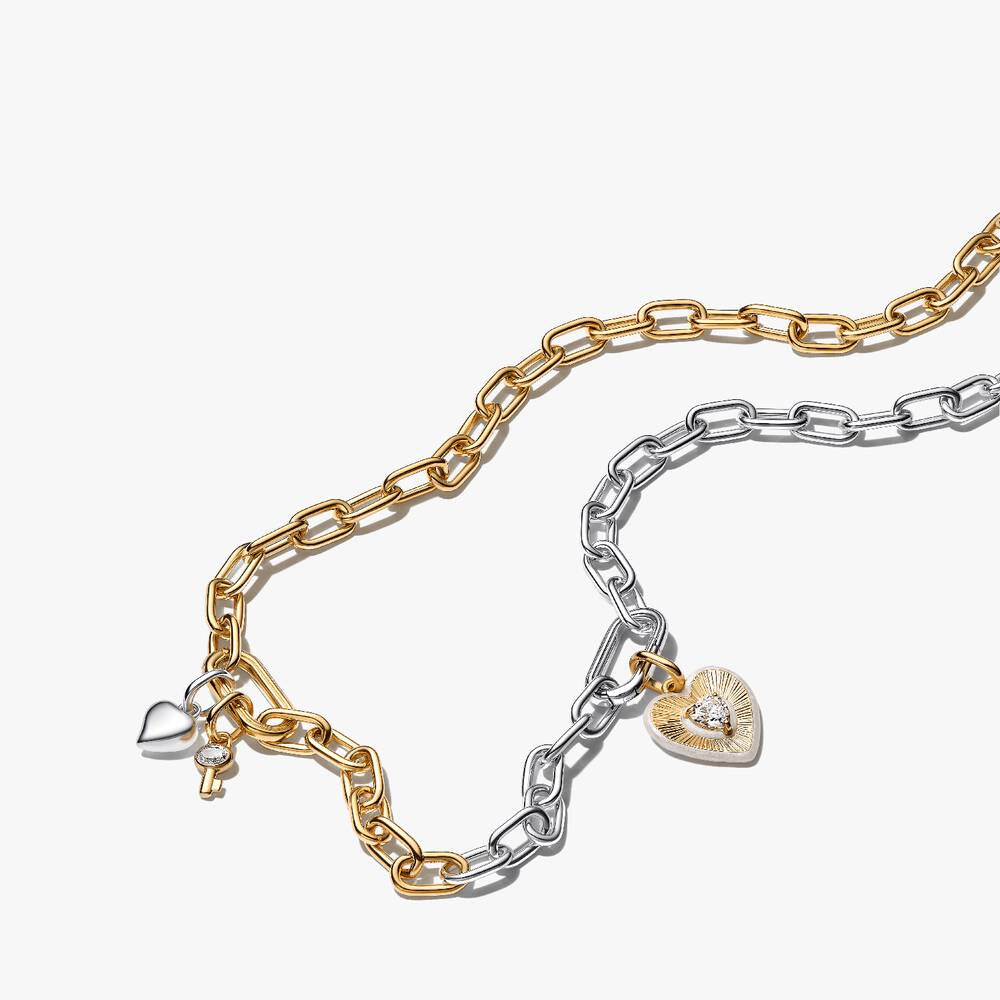 Two-tone Heart & Key Necklace Set
