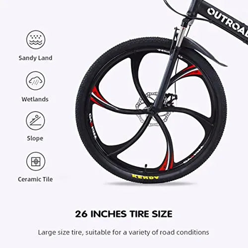 26-Inch Folding Mountain Bike, 21-Speed Dual Suspension