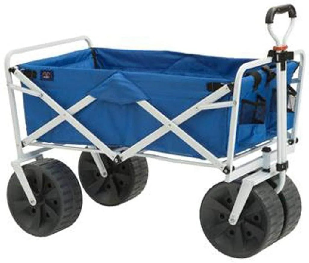 Mac Sports Heavy Duty Collapsible Folding All Terrain Utility Beach Wagon Cart, Blue/Black