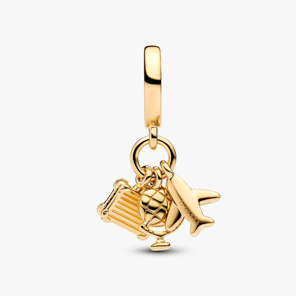 Airplane, Globe & Suitcase Triple Dangle Charm