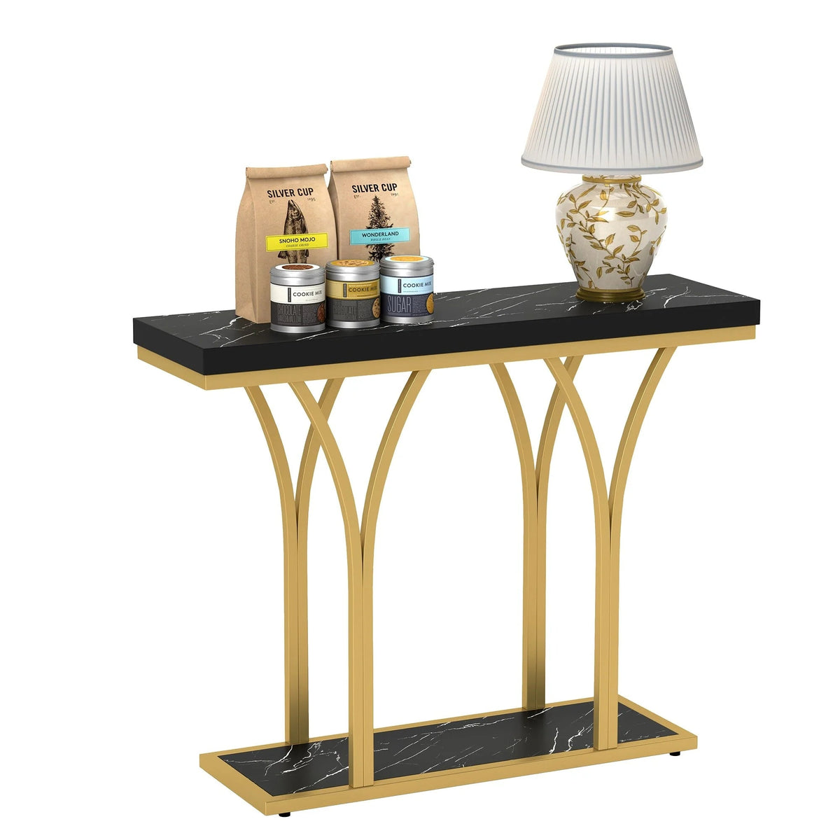 Console Table With Faux Marble MDF Top And Gold Metal Frame