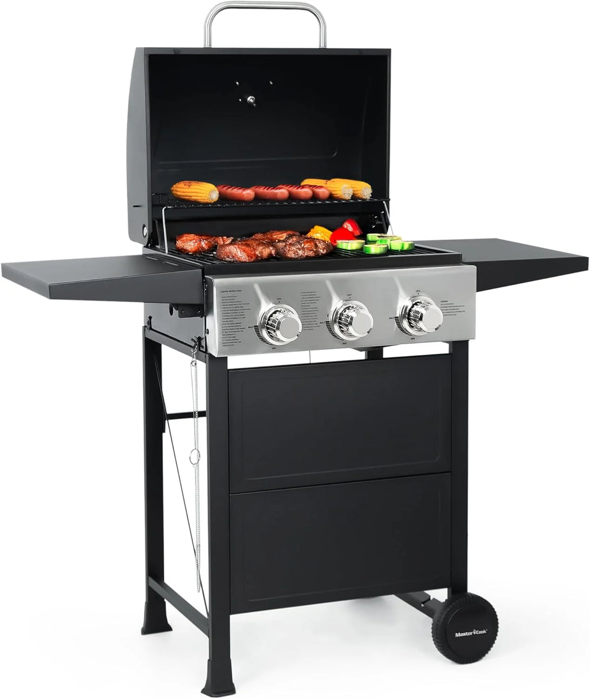 MASTER COOK 3-Burner Propane Gas Grill, 30,000 BTU, Black