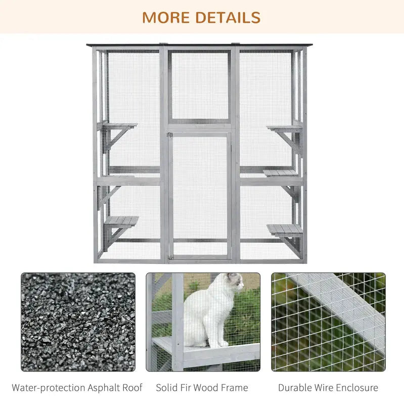 PawHut Wooden Catio Enclosure With 6 Platforms, 71 In. x 38.5 In. x 71 In.