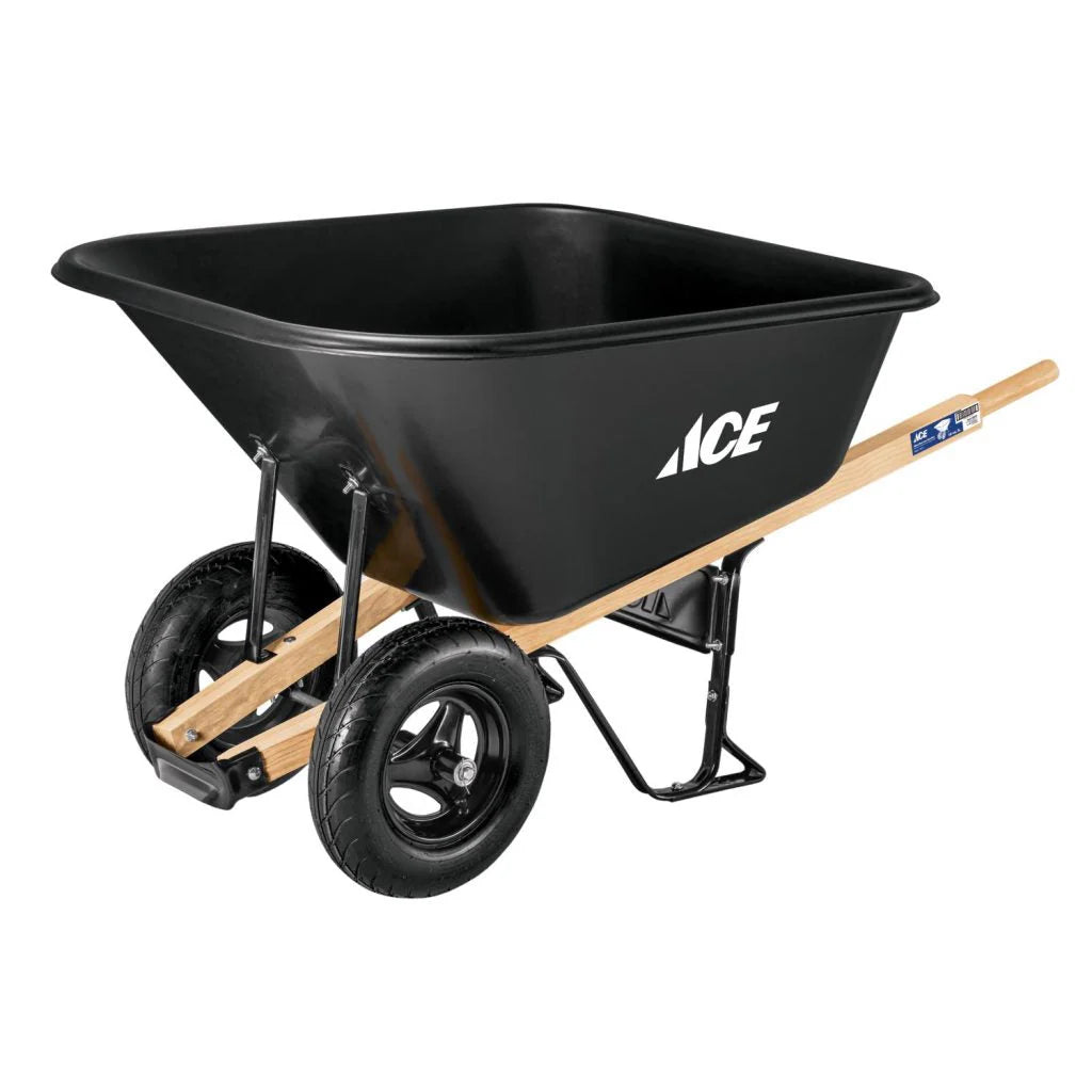 Ace Poly Wheelbarrow 10 Cubic Foot, Black, Dual 16 Inch Pneumatic Tires