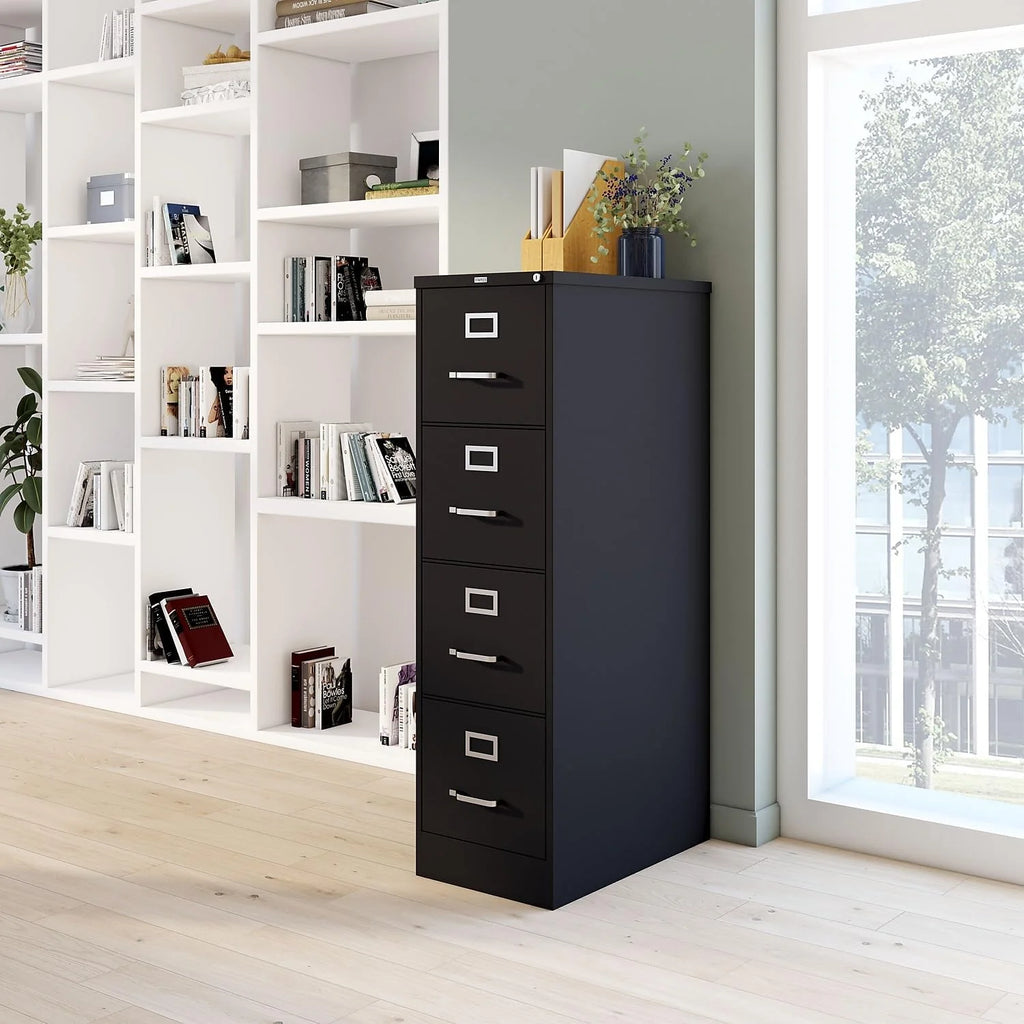STAPLES 4-Drawer Lockable File Cabinet, Black, 25 in D x 15 in W