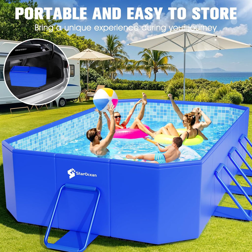 BrandStarOcean Foldable Non-Inflatable Pool, Blue, 115 in x 66 in x 20 in