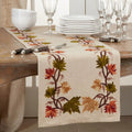 Embroidered Fall Leaf Table Runner 16x72 Inch - Beige
