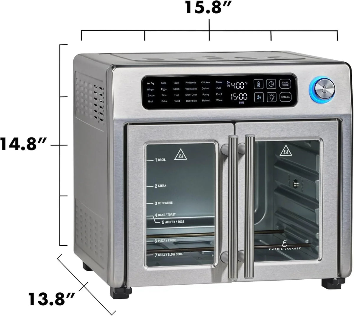 Emeril Lagasse French Door Air Fryer Toaster Oven Combo, 26-Quart, 24 Cooking Functions, Stainless Steel