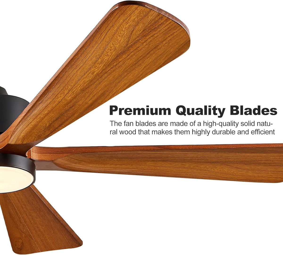 BOOSANT 60 inch Ceiling Fan With LED Light, 5 Solid Wood Blades, 6 Speeds, Deep Brown - 8727