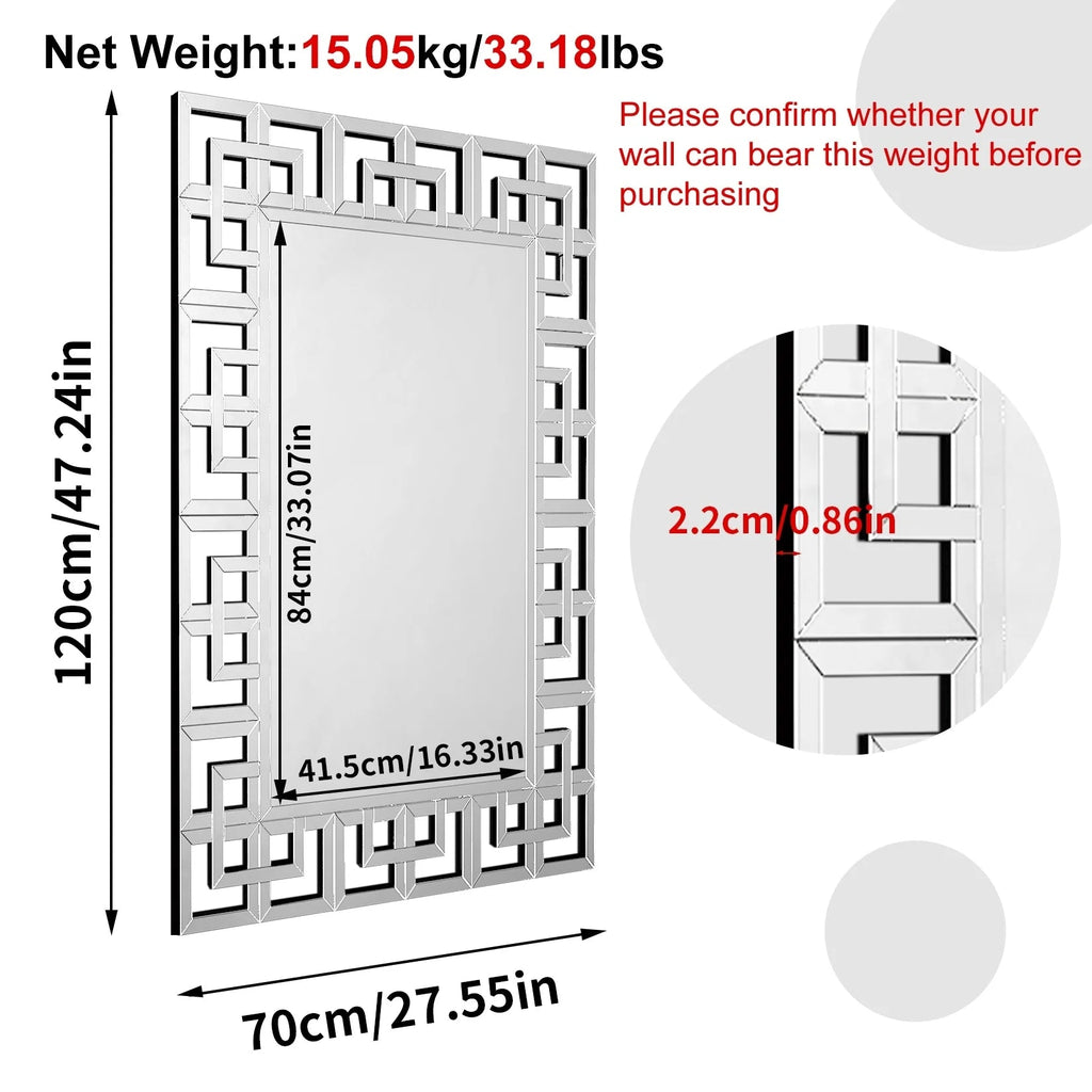 Silver Geometric Decorative Wall Mirror, 39.4in x 27.6in - MDF And Glass