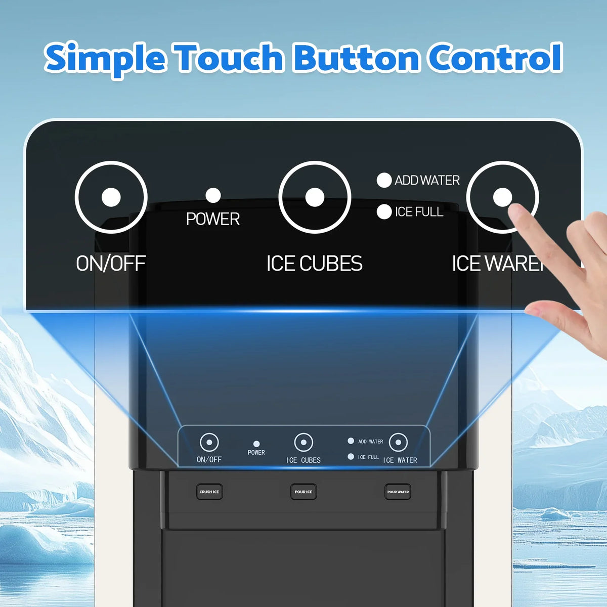 Advwin 3-in-1 Countertop Ice Maker With Cold Water Dispenser And Ice Crusher, 6L, 20kg/24hr