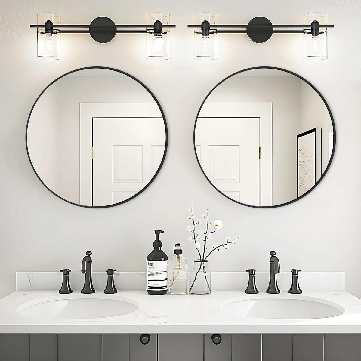 Round Bathroom Vanity Mirror, 24x24 / 36x36, Black, Brushed Gold or Silver