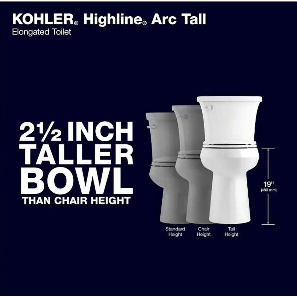 KOHLER Highline Arc Extra Tall Elongated Toilet, White, 1.28 GPF, 2-Piece - 78305-0