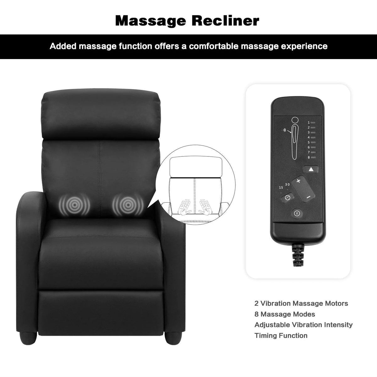 Massage Recliner Chair With PU Faux Leather Upholstery And Padded Seat
