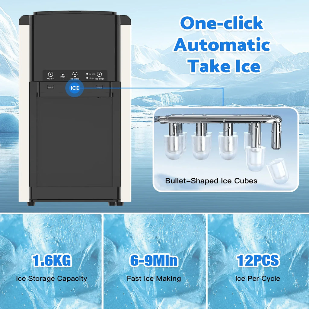 Advwin 3-in-1 Countertop Ice Maker With Cold Water Dispenser And Ice Crusher, 6L, 20kg/24hr