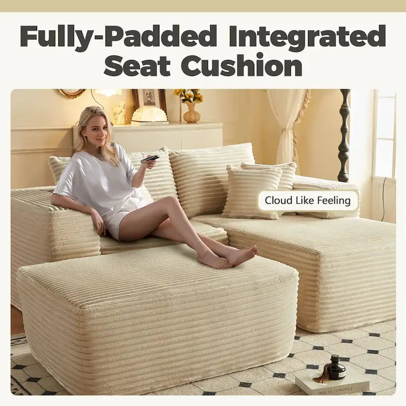 HOOOWOOO Plush L-Shaped Sectional Sofa With Removable Ottoman, 3-Piece, 80L x 69.3W x 35.4H x 59D