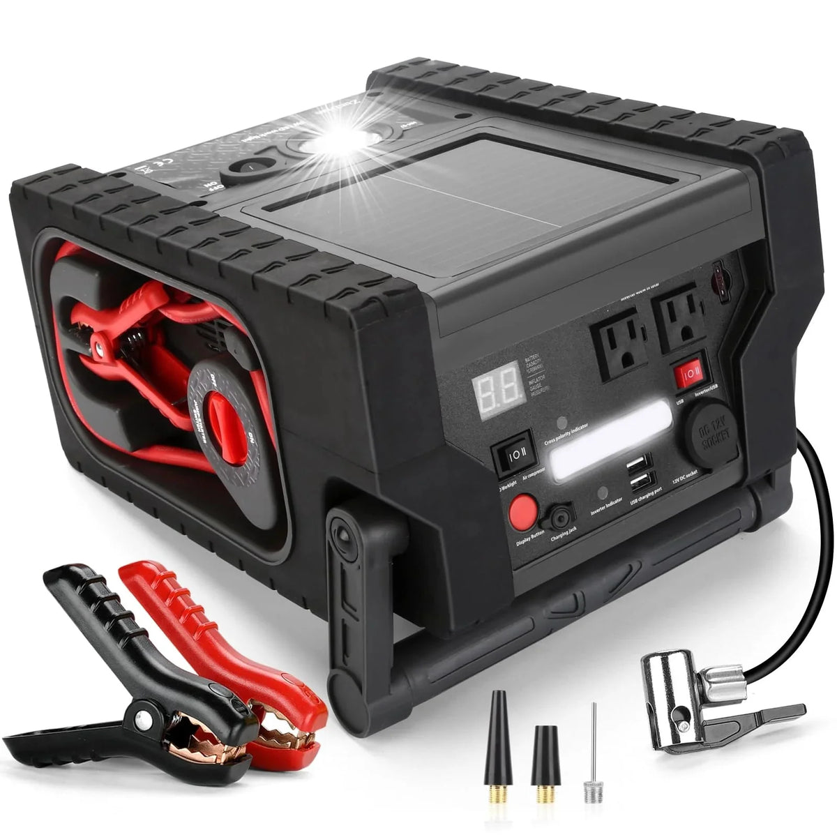 ZunDian Portable Power Station Jump Starter 2000 Amps, 260 PSI Air Compressor, 400W Inverter - ZD-529