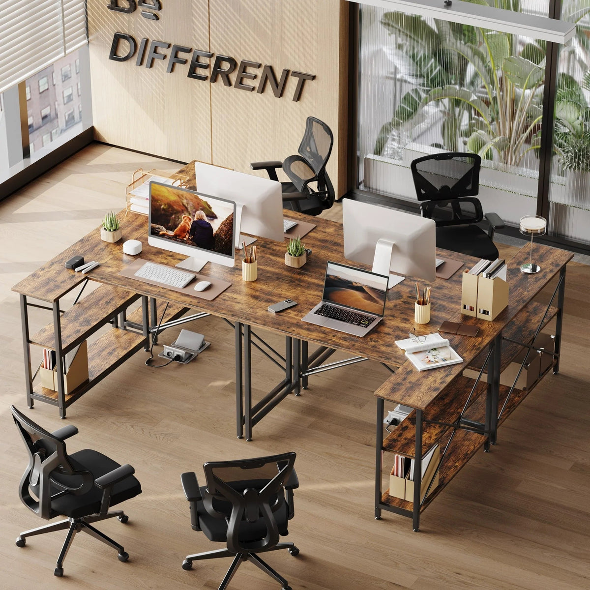 Small L-Shaped Computer Desk With Reversible Storage Shelves - 55-Inch / 47-Inch