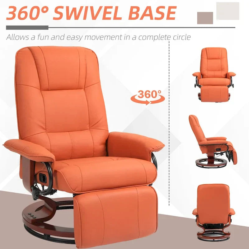HomCom Faux Leather Manual Swivel Recliner Chair With Extendable Footrest